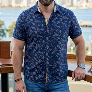 Men's Blue Floral Short Sleeve Shirt